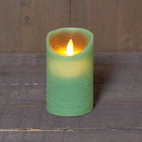 LED Kerze Wachs Rustikal grün 7,5x12,5cm