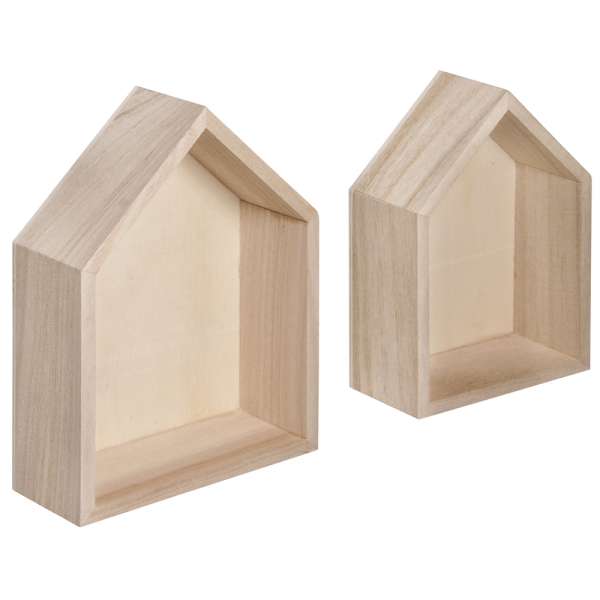 Holz Rahmen Häuser 14x10x4+12,5x8,5x4cm