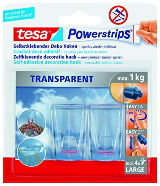 tesa Powerstrips® Transparent DECO Haken LARGE