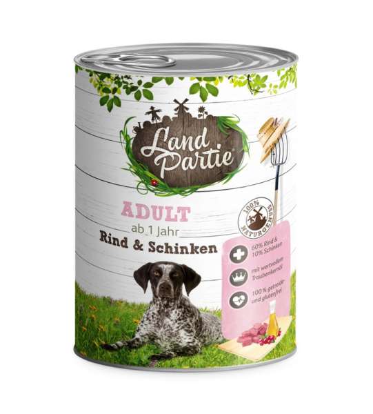 LandPartie Nassfutter Adult mit Rind & Schinken, 800 g