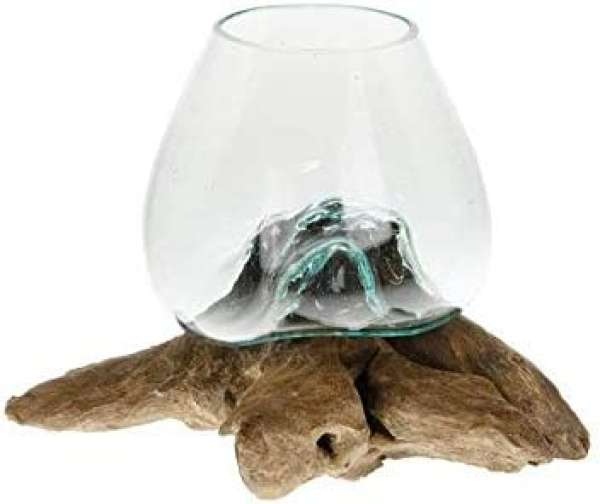 Dijk Vase aus Glas, mundgeblasen auf Teakwurzel