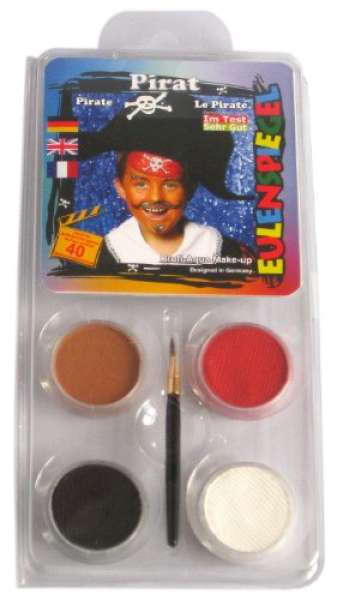 Eulenspiegel Schminkset Pirat, Pinsel und Anleitung, 4 Farben