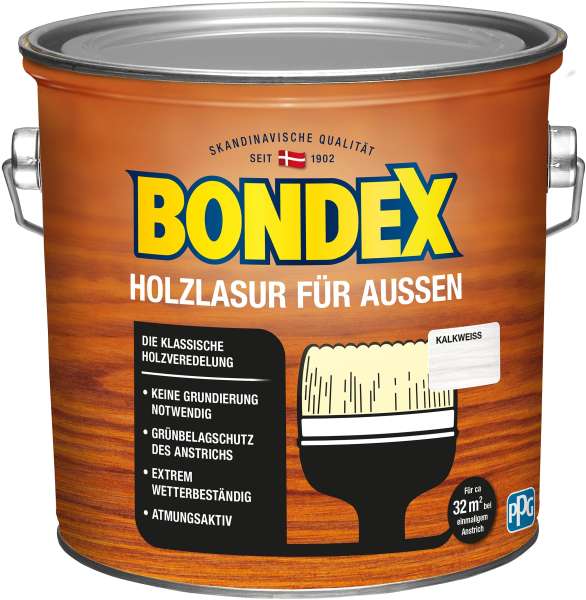 Bondex Holzlasur für Außen Kalk Weiß 2,50 l