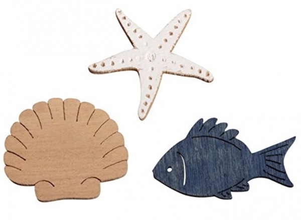 Holz Streuteile Fisch,Muschel,Seestern
