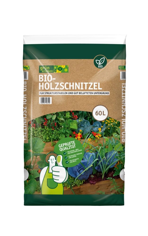 GRN ERLEBEN Bio-Holzschnitzel 60L | Holzhackschnitzel | Mulch |  Pflanzenzubehr | Online-Gartencenter