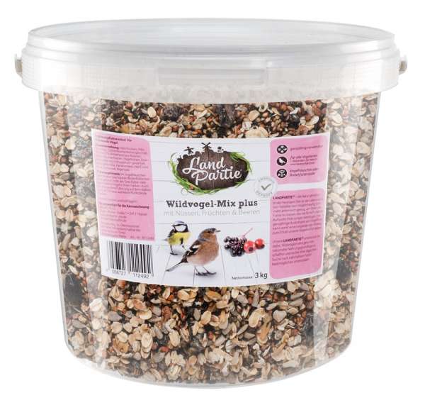 LandPartie Wildvogel-Mix Plus mit Nüssen, Früchten & Beeren im Eimer 3kg