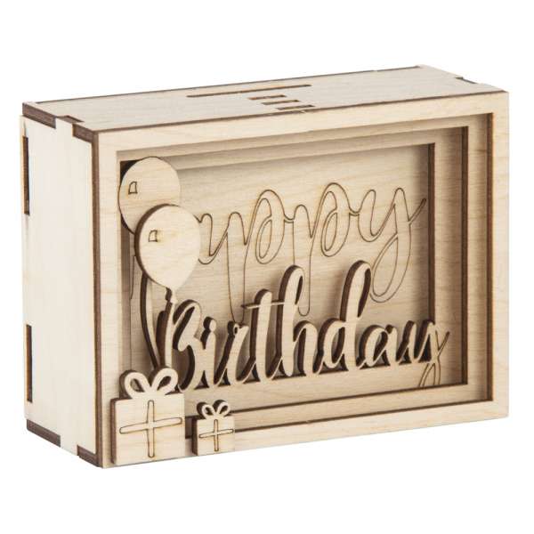 Holz 3D Geschenkbox Birthday natur